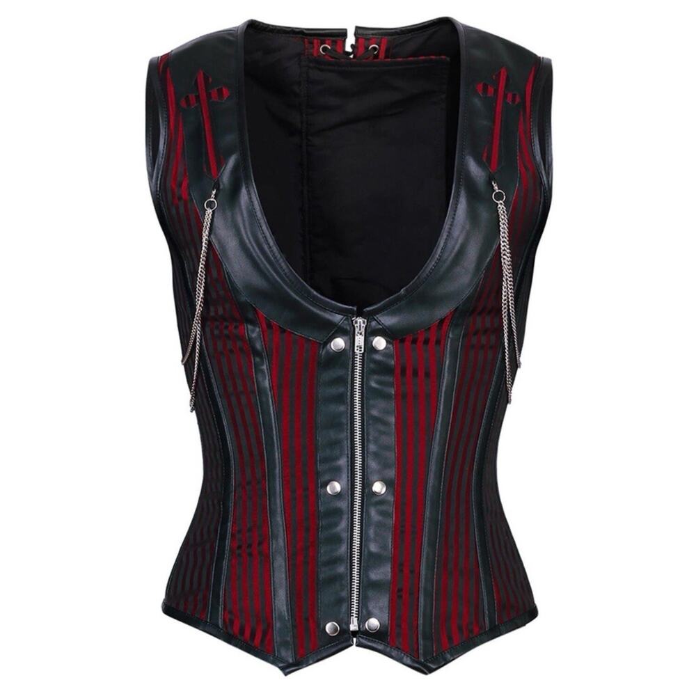 Vintage Goth Alaric Steel Boned Corset Mens Size 28 Faux Leather Cross Vampire